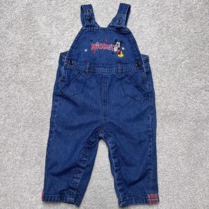 Disney Mickey Mouse Denim Bib Overalls 6-9 Month Blue Jean Baby Boy Girl Classic